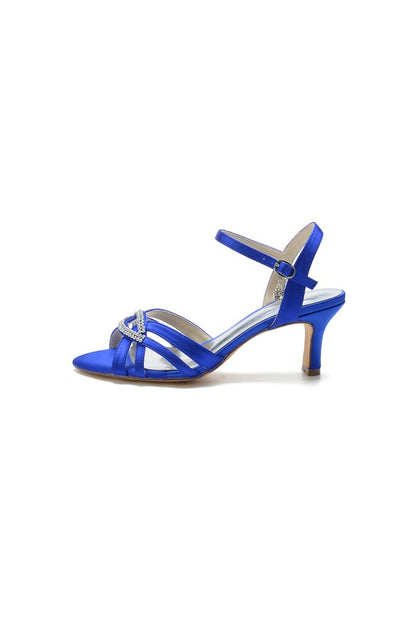 Elegant Royal Blue Satin Pump with Silver Buckle and Crystal Accent