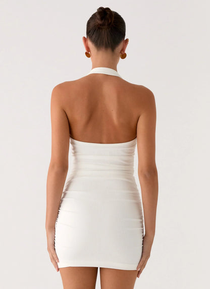 Gloves Up Halter Mini Dress - White