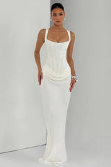 Sexy Ruched Spaghetti Strap Boned Waist Cinching Bodycon Maxi Dress