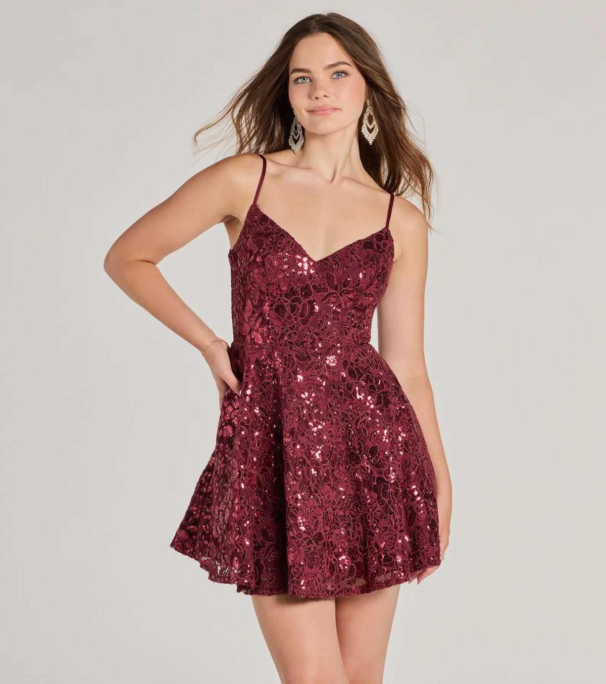 Mandee V-Neck Lace Skater Dress With Pockets