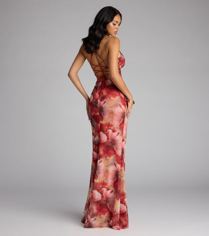 Sloane Floral Mesh High Slit Mermaid Dress