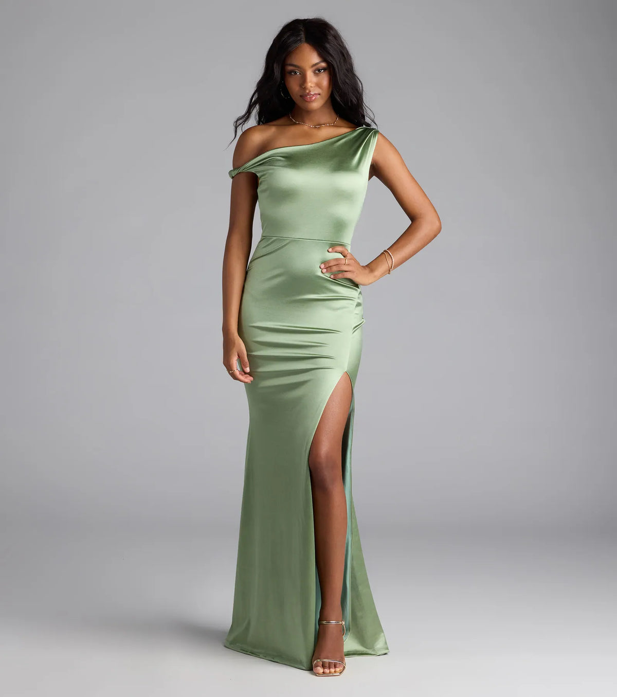 Edith One Shoulder Mermaid Satin Formal Dress