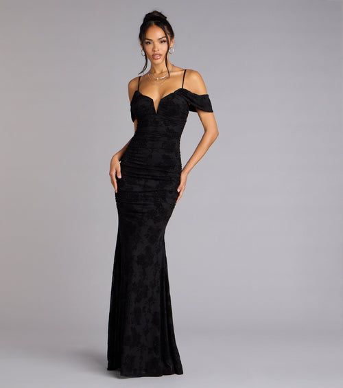 Evelina Mesh Velvet Mermaid Formal Dress