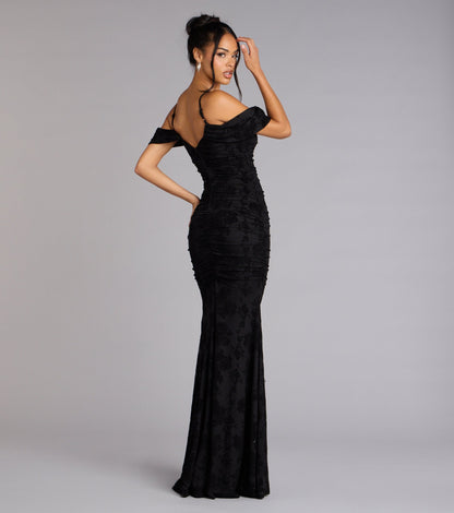 Evelina Mesh Velvet Mermaid Formal Dress