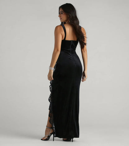 Cece Formal Velvet Lace Sweetheart Long Dress