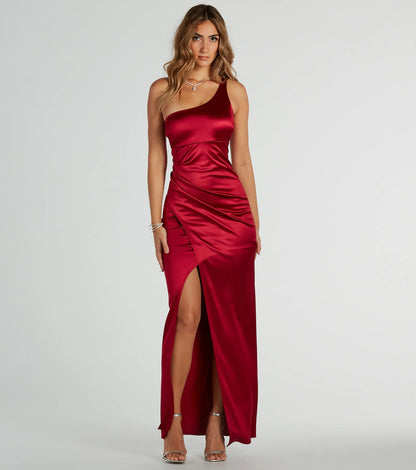 Malinda One-Shoulder Satin Formal Dress
