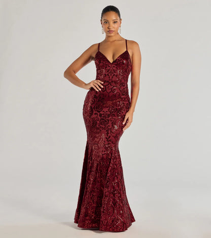 Saskia Lace-Up Mermaid Sequin Satin Formal Dress