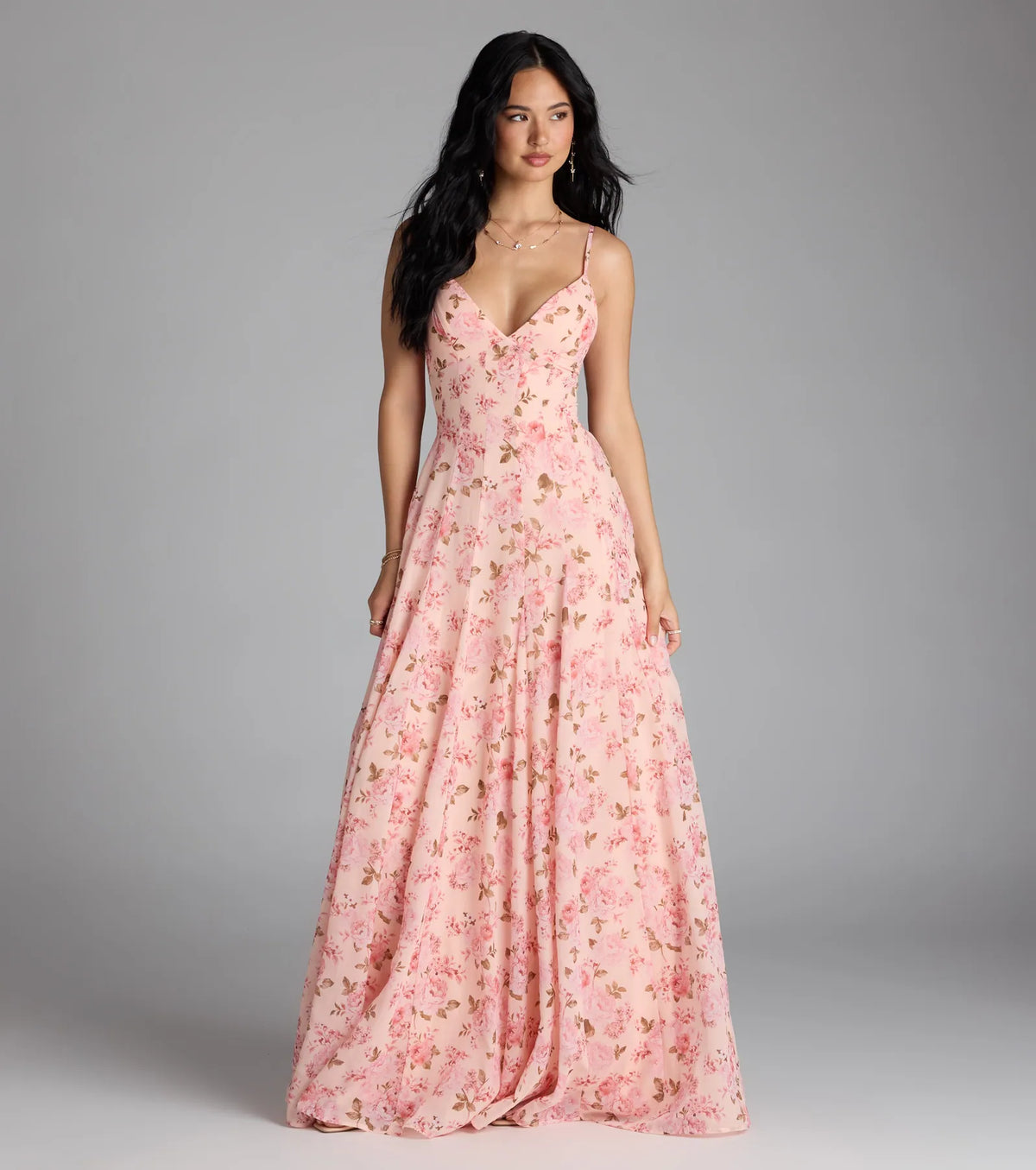Ysabella Lace-Up A-Line Floral Chiffon Formal Dress