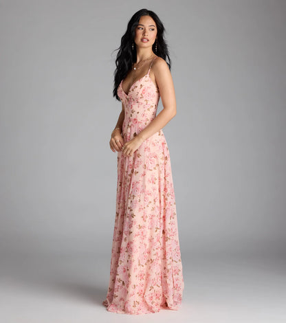 Ysabella Lace-Up A-Line Floral Chiffon Formal Dress