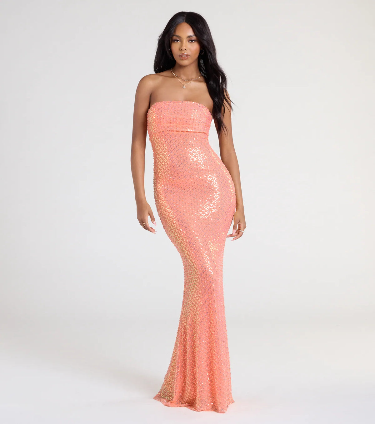Adrianna Strapless Mermaid Sequin Bead Formal Dress