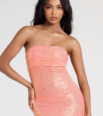 Adrianna Strapless Mermaid Sequin Bead Formal Dress