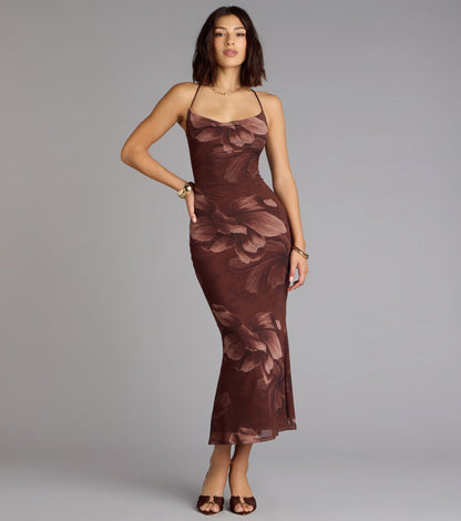 Petal Play Floral Mesh Midi Dress