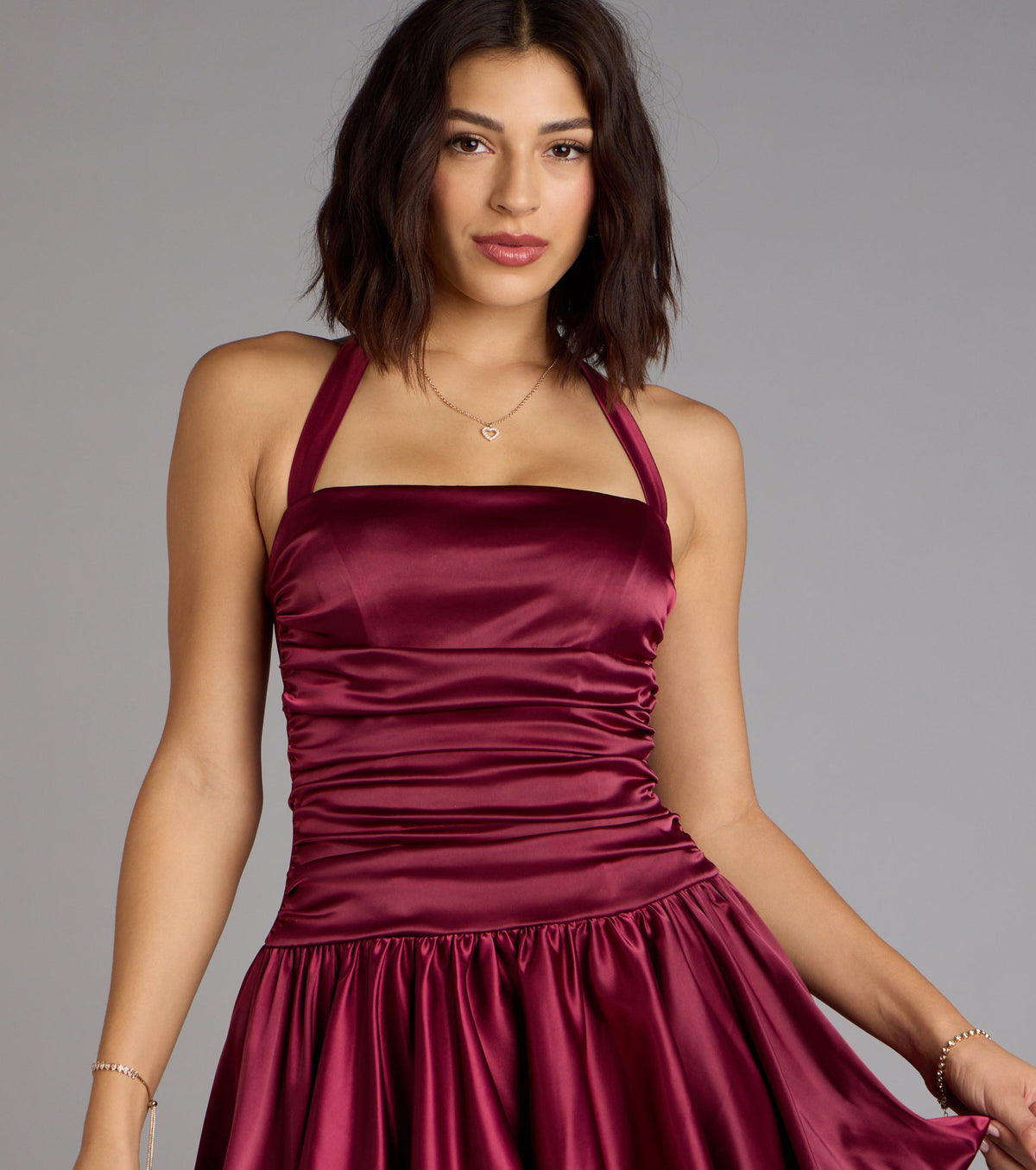 Can’t Be Missed Satin Bubble Hem Skater Dress