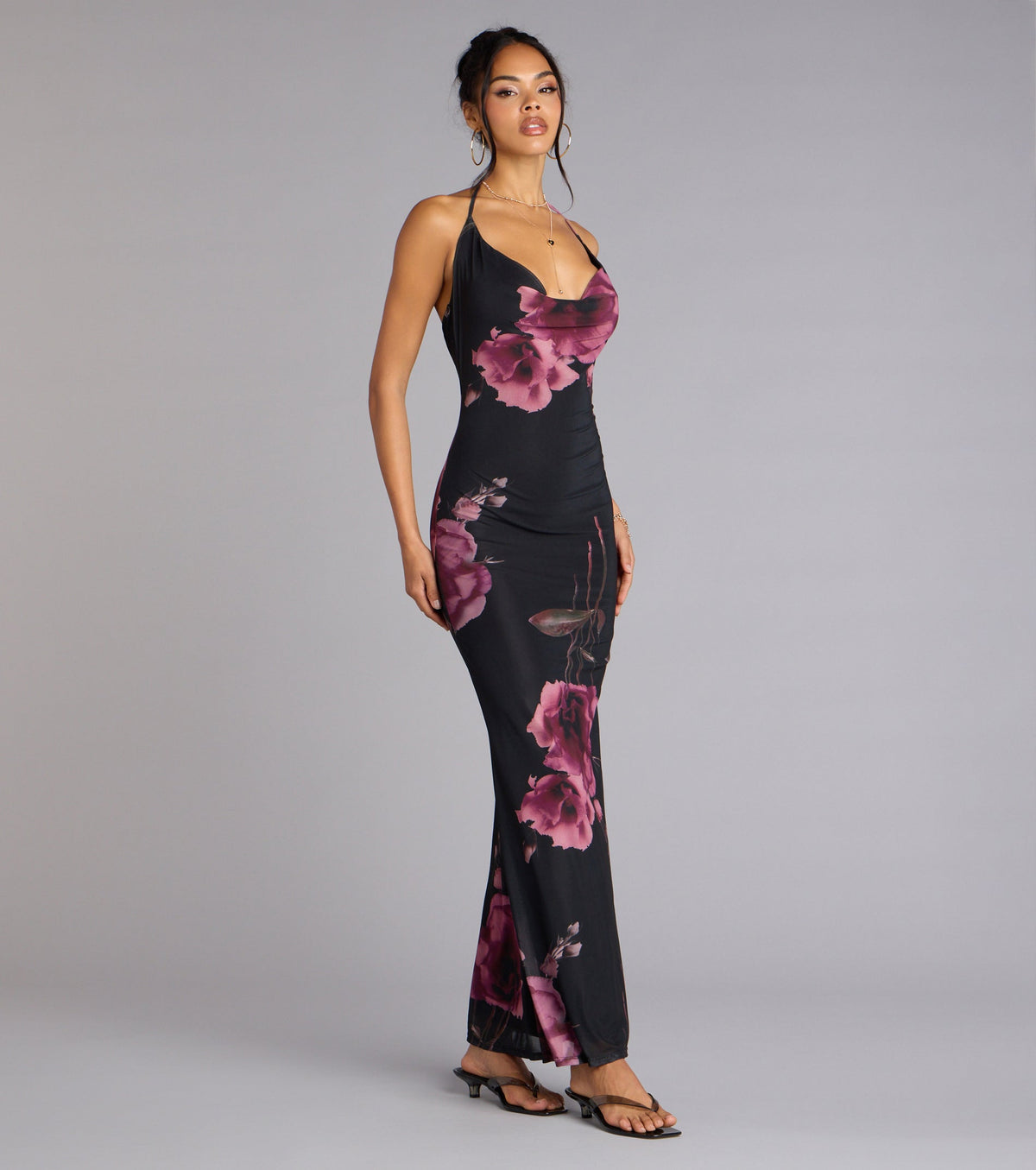Rooftop Romance Floral Mesh Halter Maxi Dress