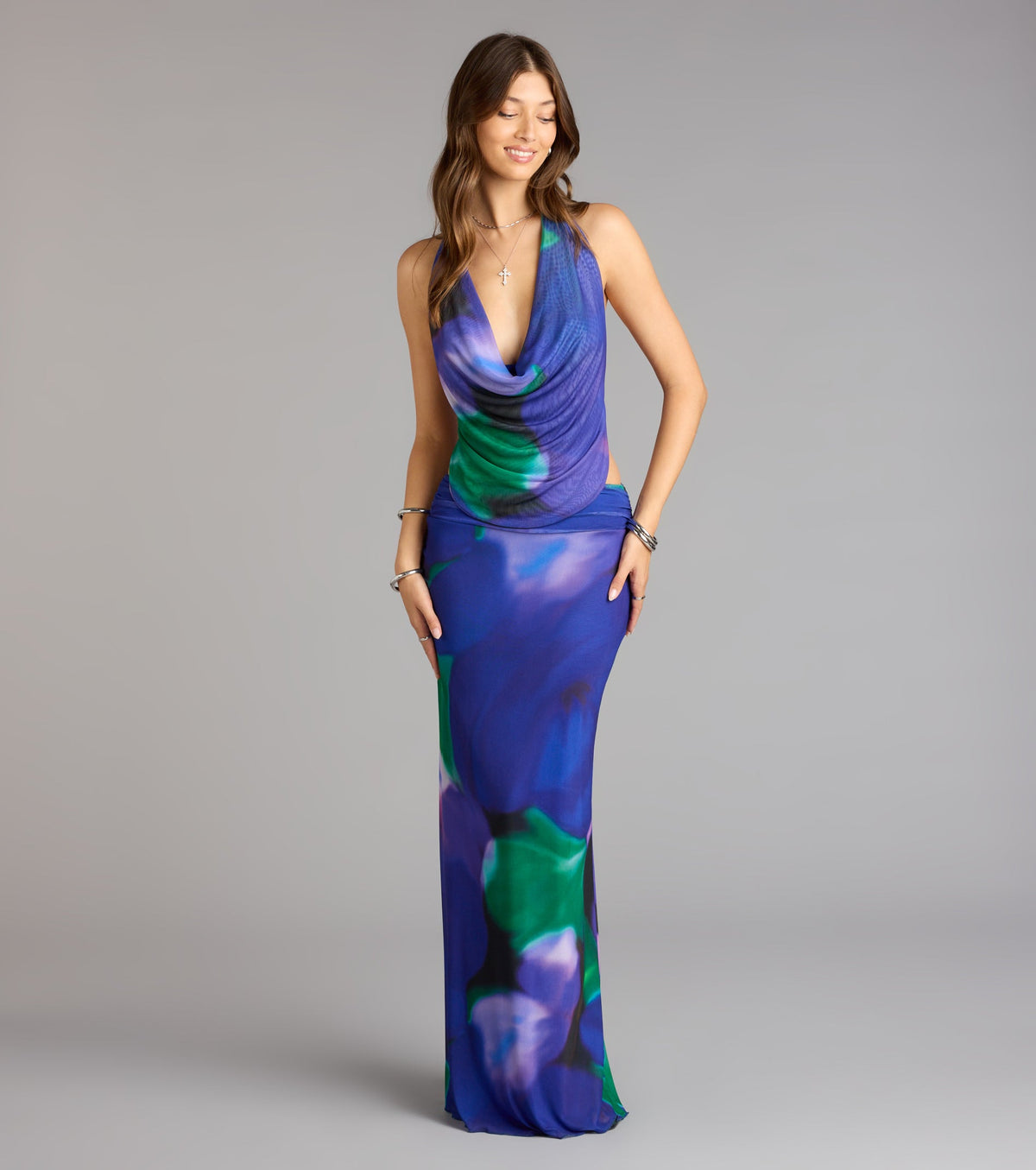 Artful Drama Floral Open Back Maxi Dress