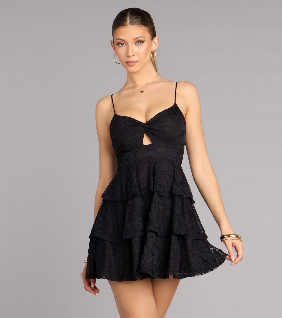 Boldly Sweet Lace Ruffle Mini Dress
