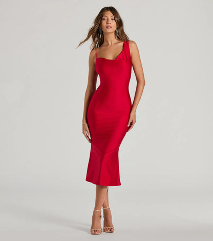 Chic In The City Cowl Neck Midi Dress