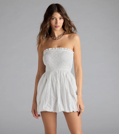 Effortless Eyelet Bubble Hem Mini Dress