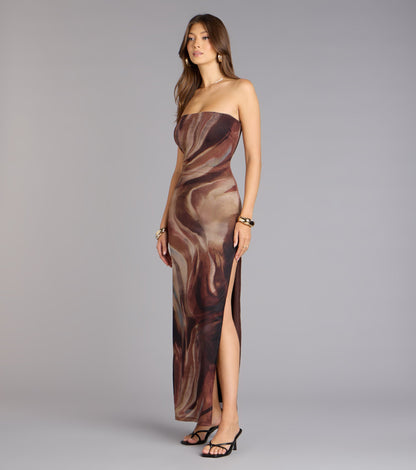 Painted Muse Tube Slit Maxi Dress