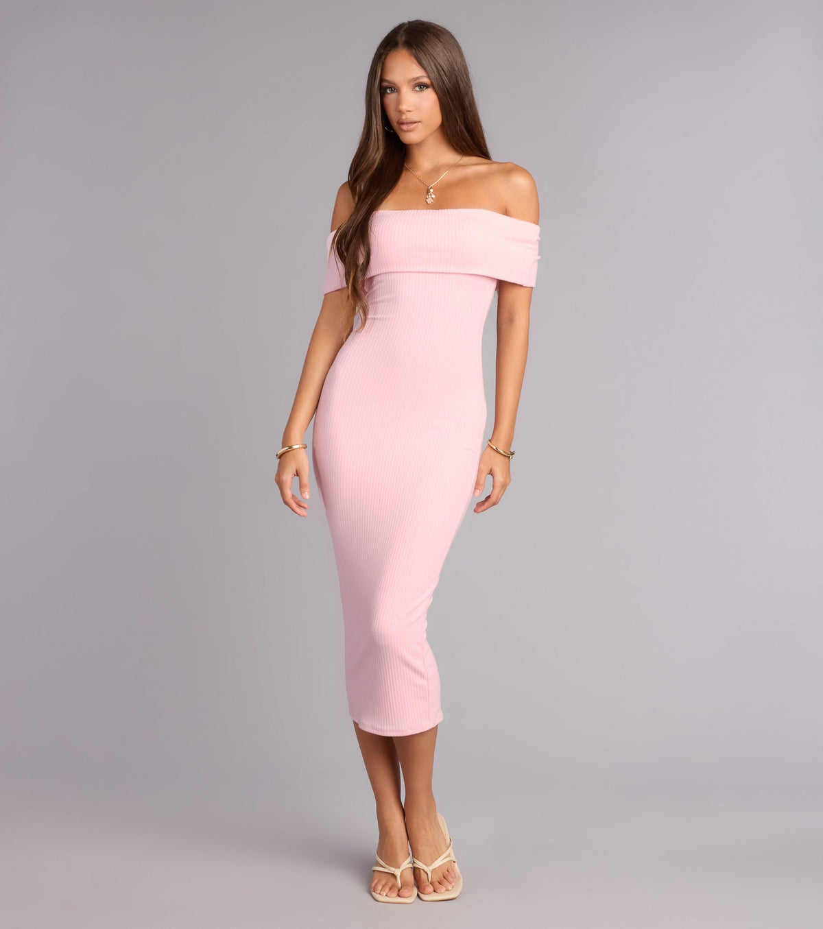 Bare Shoulder Mood Bodycon Midi Dress