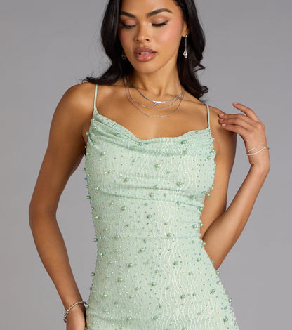 Sweet Luxe Rhinestone And Pearl Mesh Mini Dress