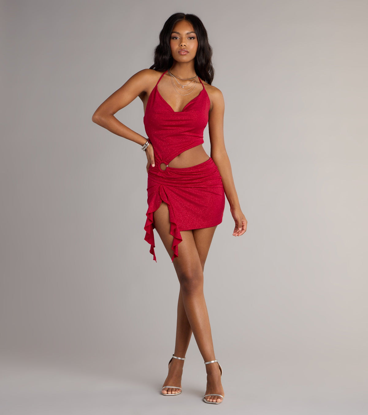 All Eyes On You Glitter Knit Cutout Mini Dress