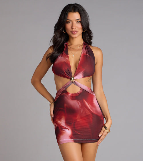 Daring Babe Abstract Print Cutout Mini Dress