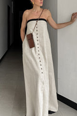 Linen Cotton Patchwork Bandeau Maxi Dress
