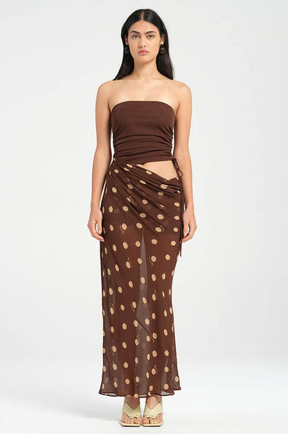Sexy Strapless Polka Dot Patchwork Slim Maxi Dress