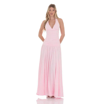 Halter Drop Waist Maxi Dress in Pink