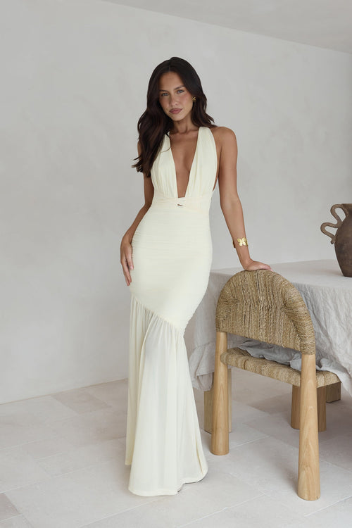Ocean Winds Halter Maxi Dress Yellow