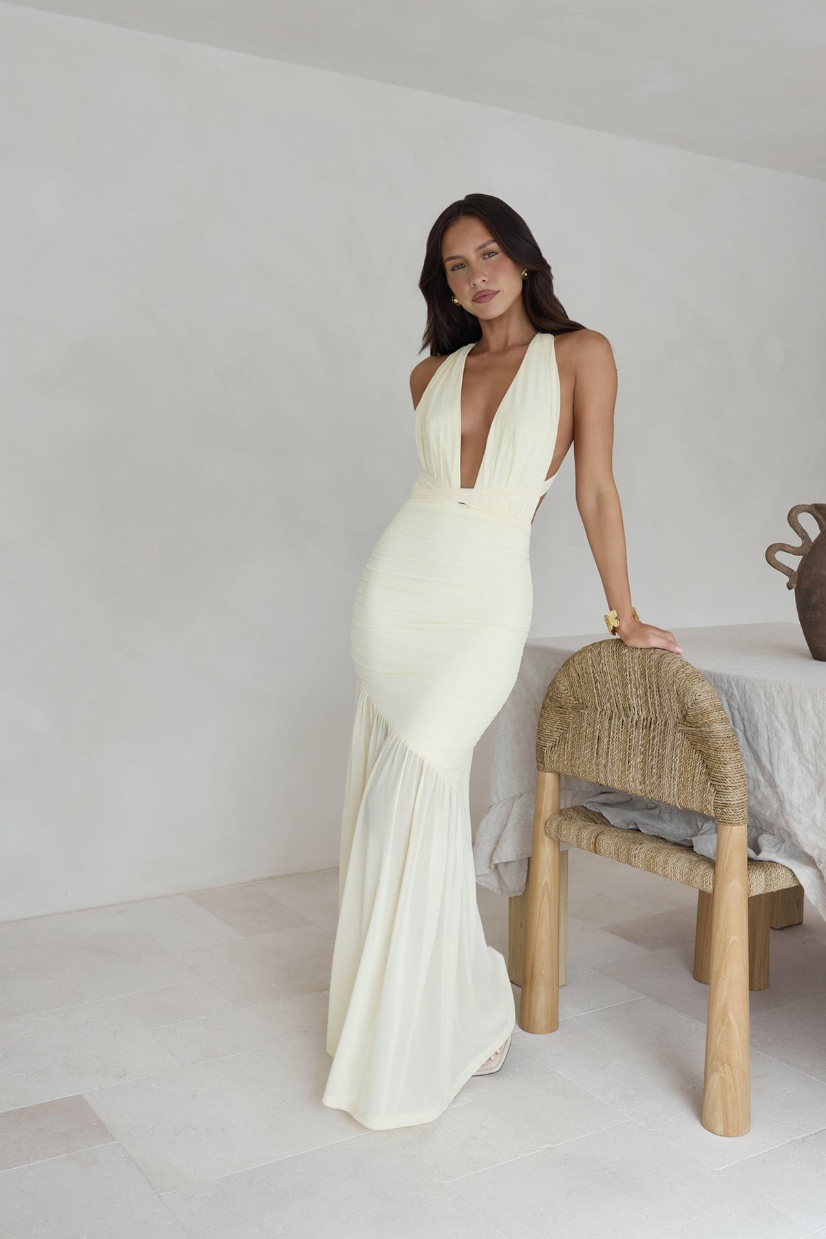 Ocean Winds Halter Maxi Dress Yellow
