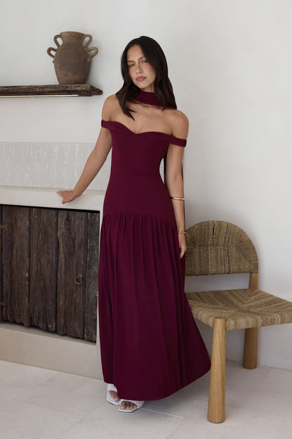Sparkle Somewhere New Maxi Dress Wine