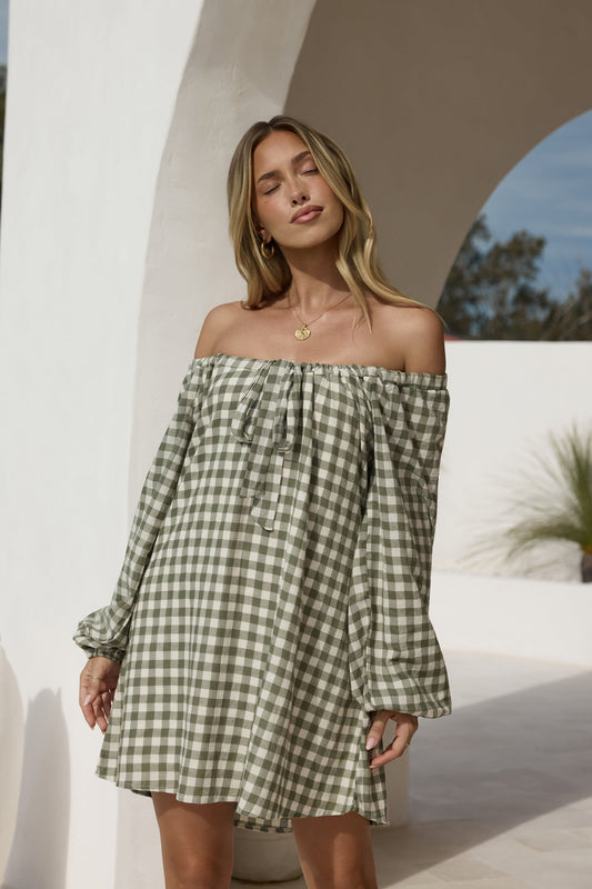 Easy Moments Long Sleeve Mini Dress Green