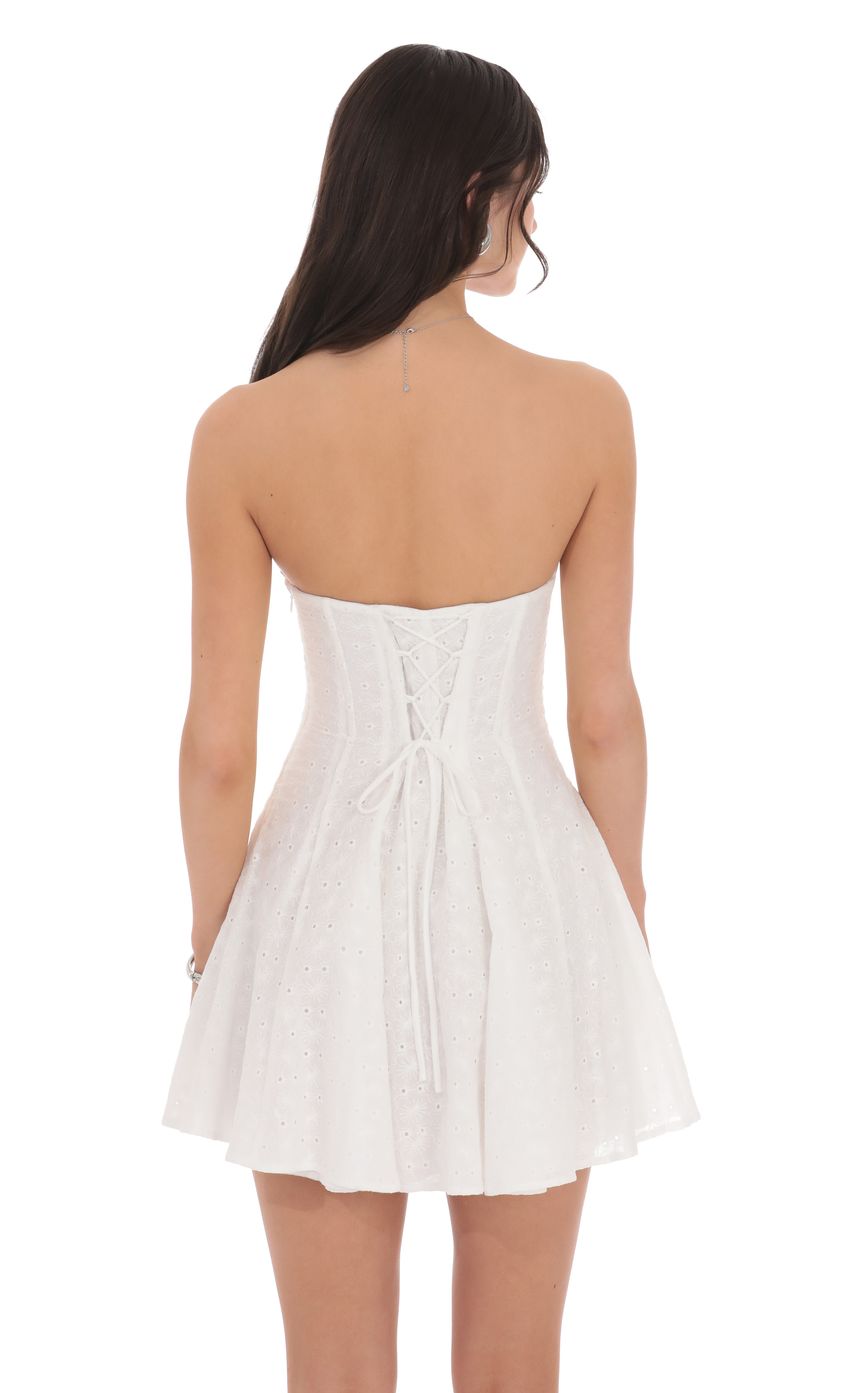 Eyelet Floral Strapless Dress in White