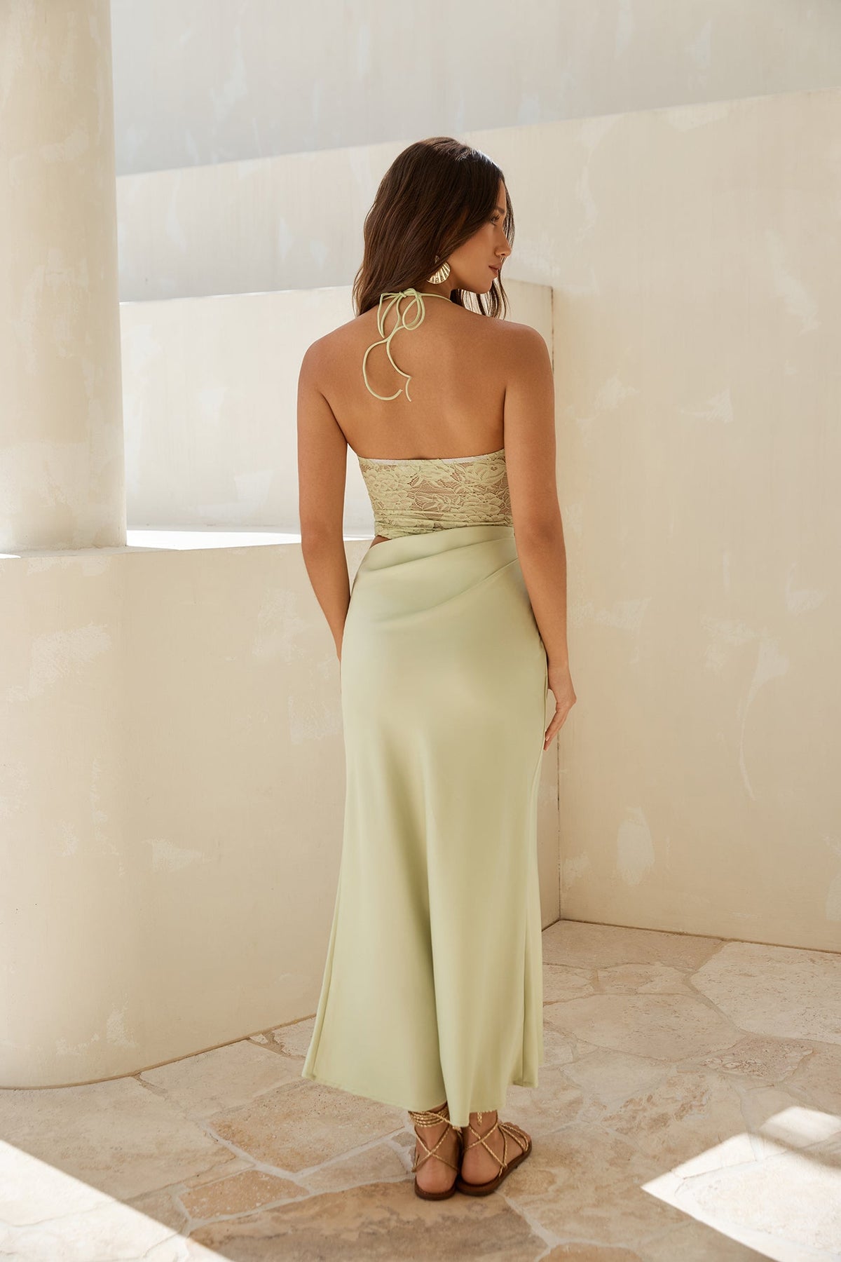 Dreamdays Halter Lace Maxi Dress Sage