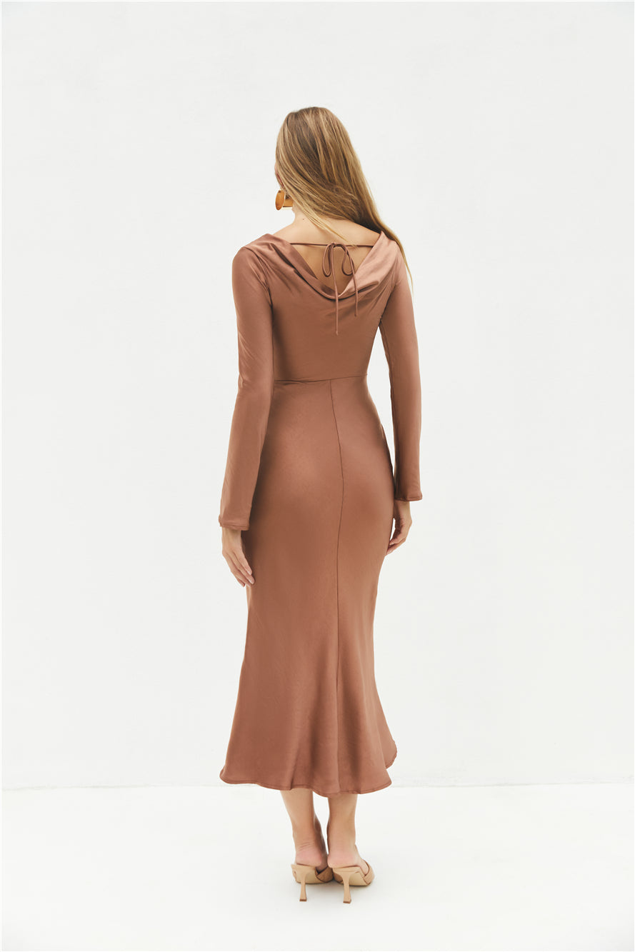 The Forget Me Not Satin Maxi Dress Brown