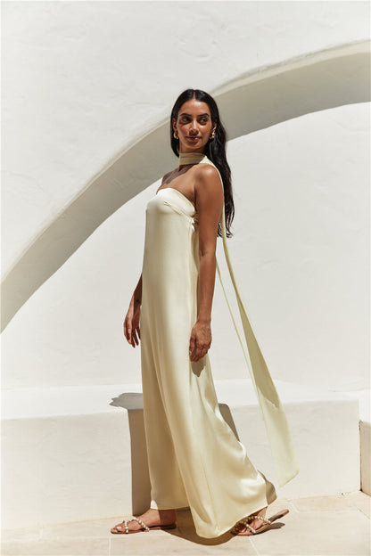 Radiant Rhythm Strapless Maxi Dress Yellow