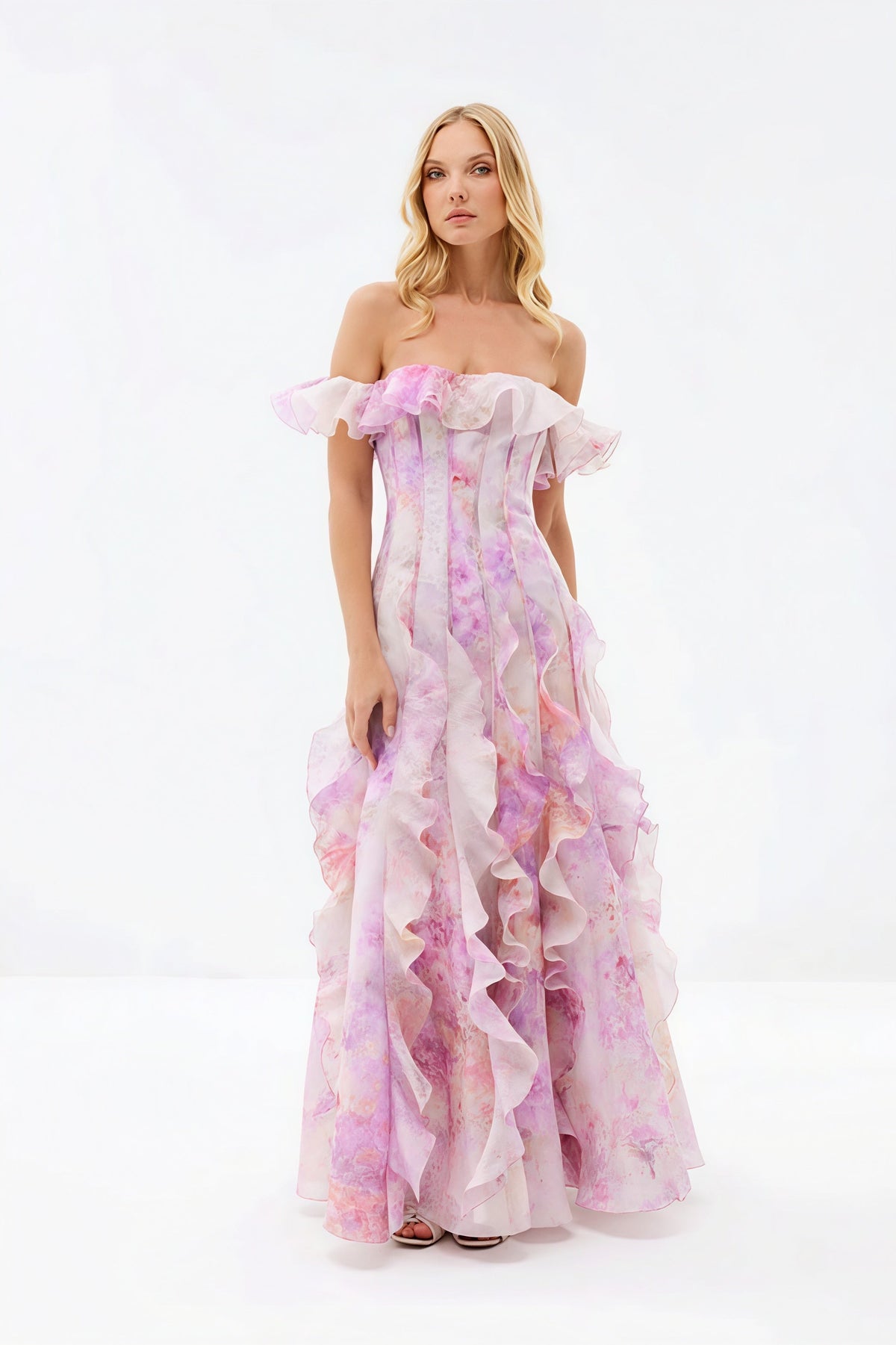 Sheer Ruffle Off Shoulder Beach Maxi Dress