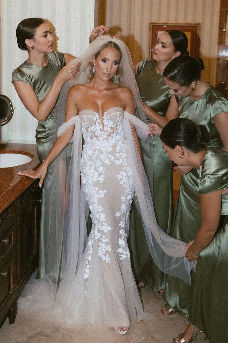 Glamorous Mermaid Off the Shouder Tulle Lace Wedding Dresses