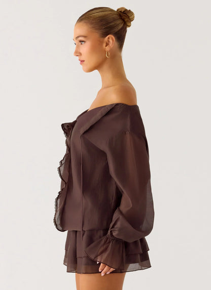 Elris Drop Waist Mini Dress - Cool Chocolate