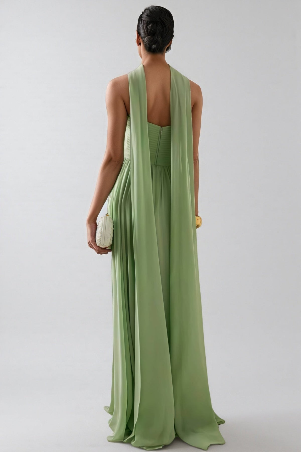 Bellke Green Pleated Strapless Maxi Dress