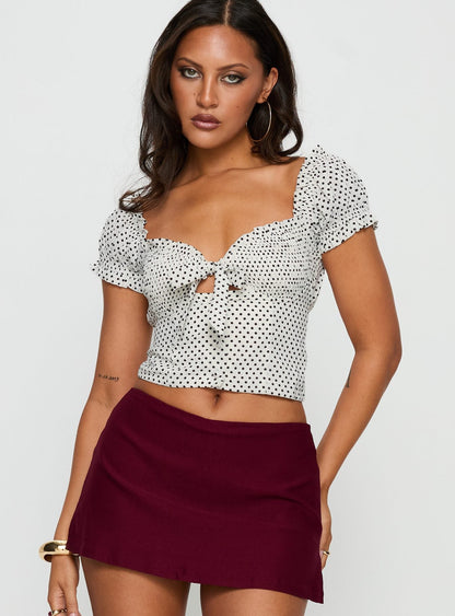 Audreana Babydoll Top White Polka