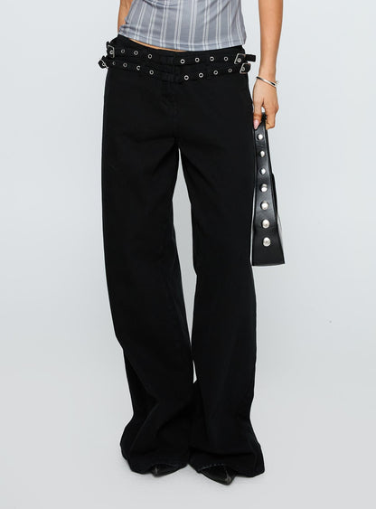 Baccarat Mid Rise Wide Leg Belted Jeans Black