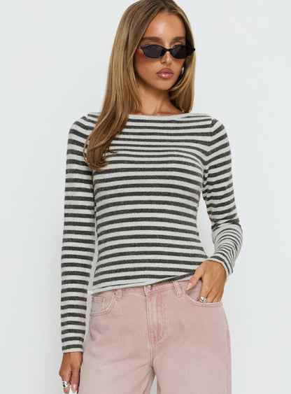 Annalyse Long Sleeve Button Detail Top Stripe