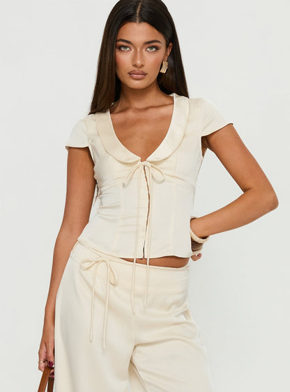 Aubrette Satin Collar Top Cream
