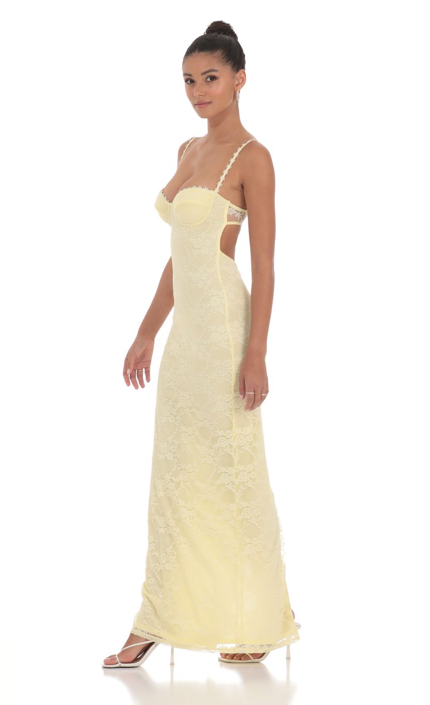 Lace Floral Trim Maxi Dress in Yellow