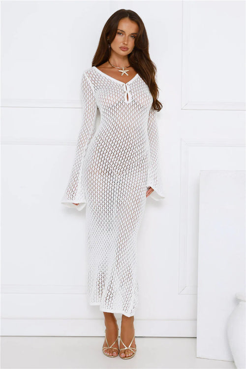 Sailing Into Sunset Knit Long Sleeve Maxi Dress White