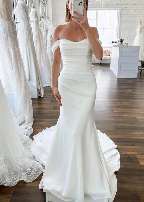 Elegant Mermaid Off the Shoulder Elastic Long Wedding Dresses