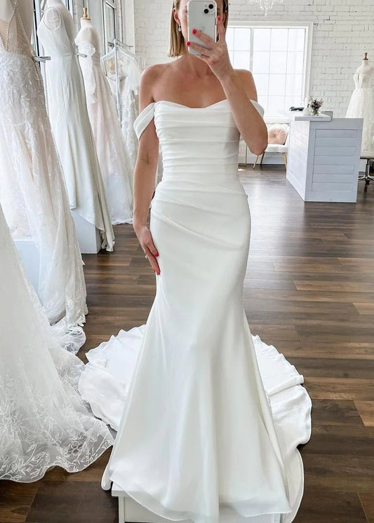 Elegant Mermaid Off the Shoulder Elastic Long Wedding Dresses